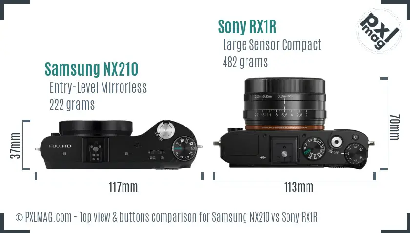 Samsung NX210 vs Sony RX1R top view buttons comparison