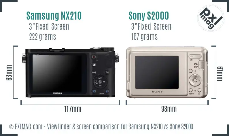 Samsung NX210 vs Sony S2000 Screen and Viewfinder comparison