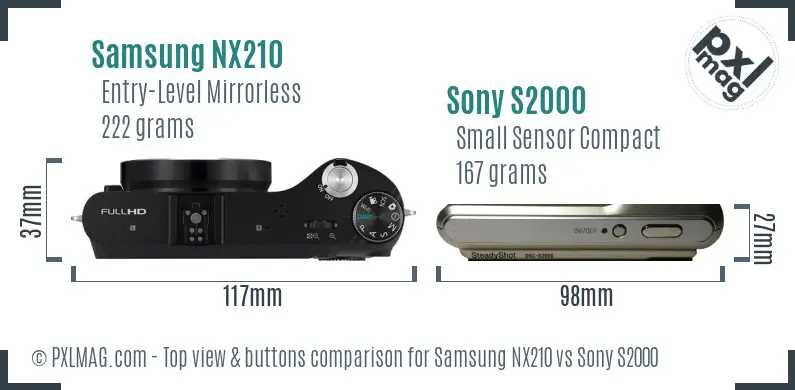 Samsung NX210 vs Sony S2000 top view buttons comparison