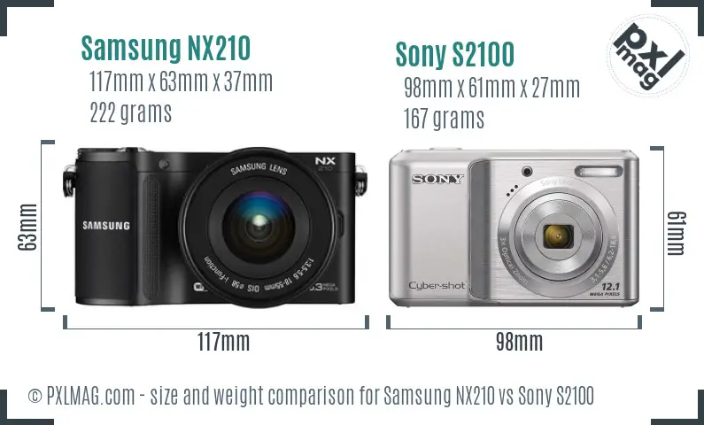 Samsung NX210 vs Sony S2100 size comparison
