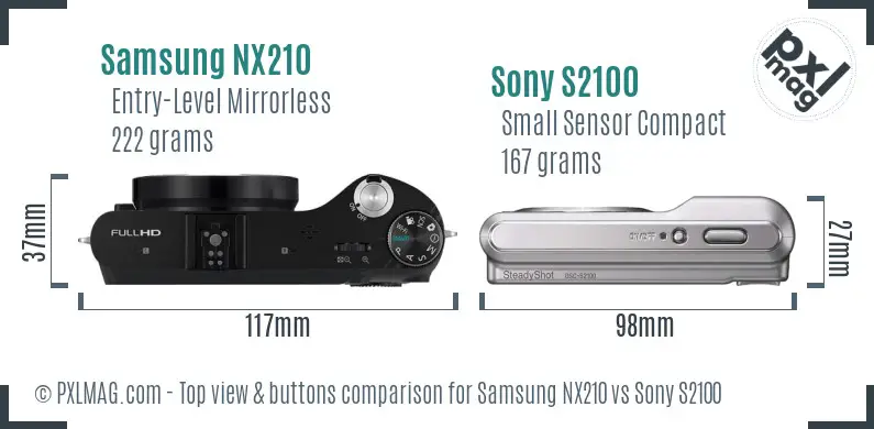 Samsung NX210 vs Sony S2100 top view buttons comparison
