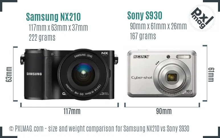 Samsung NX210 vs Sony S930 size comparison