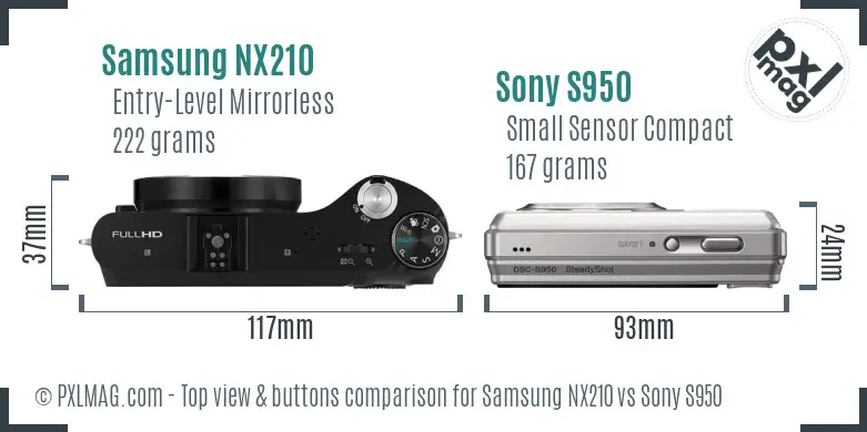 Samsung NX210 vs Sony S950 top view buttons comparison