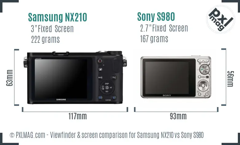 Samsung NX210 vs Sony S980 Screen and Viewfinder comparison