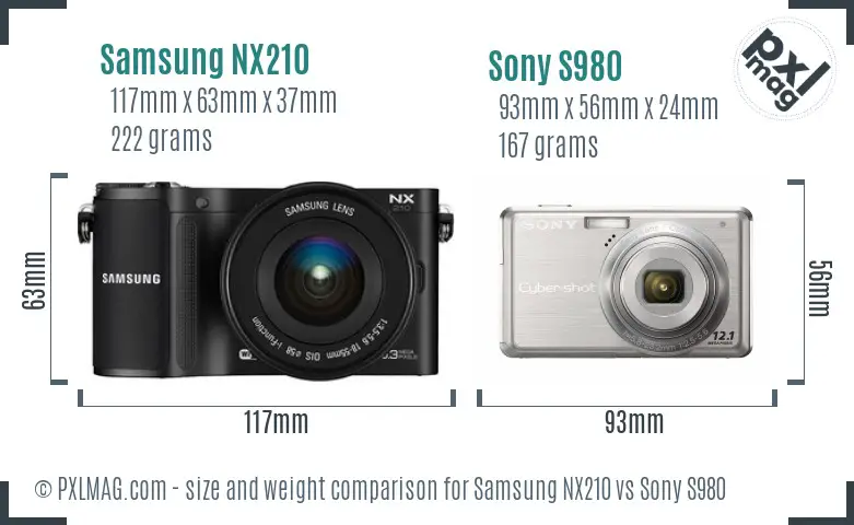 Samsung NX210 vs Sony S980 size comparison