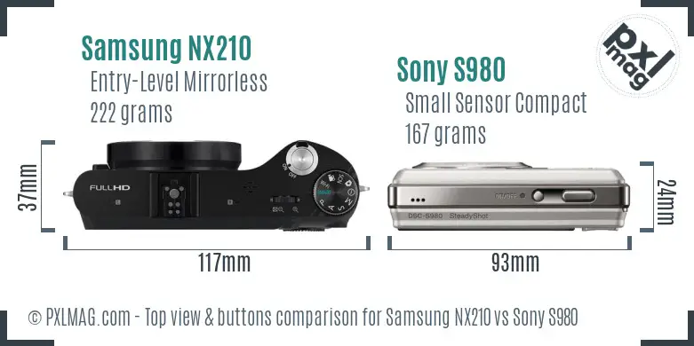 Samsung NX210 vs Sony S980 top view buttons comparison