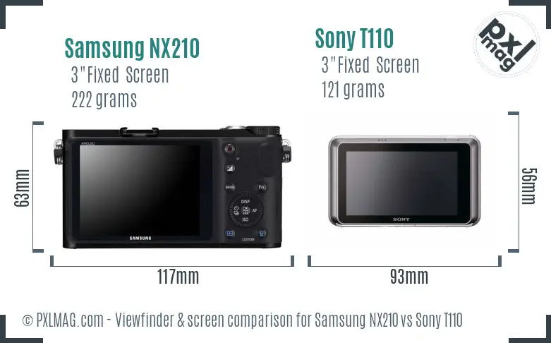 Samsung NX210 vs Sony T110 Screen and Viewfinder comparison