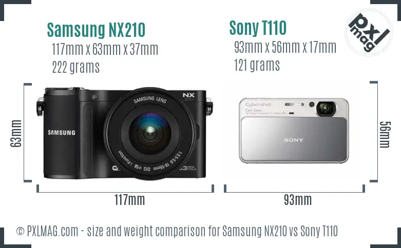 Samsung NX210 vs Sony T110 size comparison