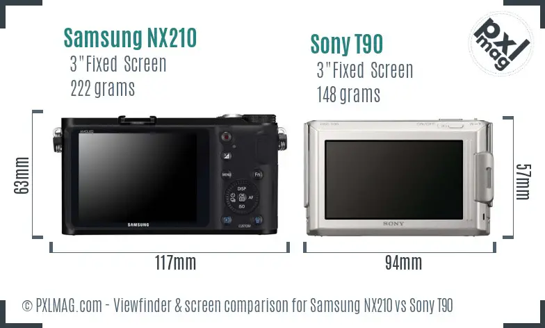 Samsung NX210 vs Sony T90 Screen and Viewfinder comparison