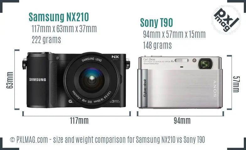 Samsung NX210 vs Sony T90 size comparison