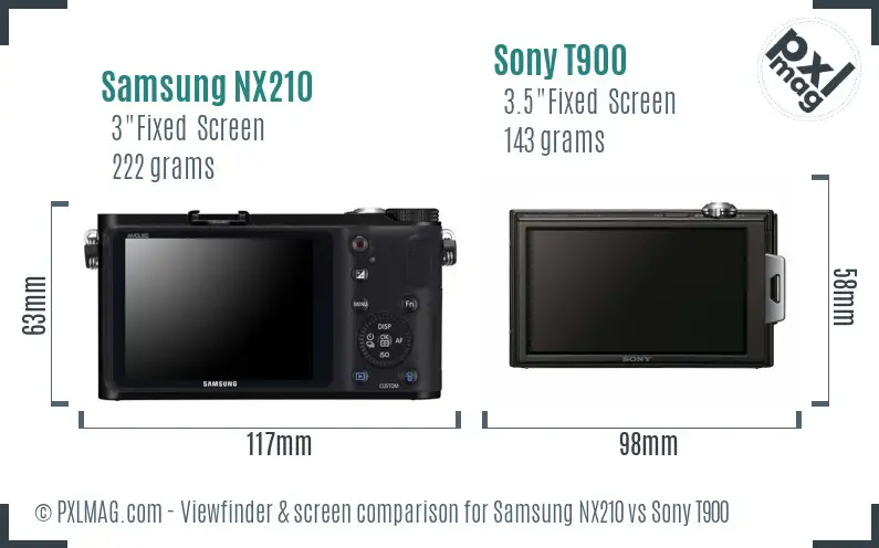 Samsung NX210 vs Sony T900 Screen and Viewfinder comparison