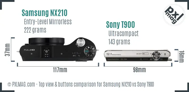 Samsung NX210 vs Sony T900 top view buttons comparison