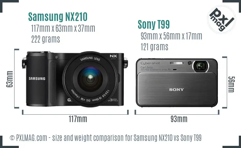 Samsung NX210 vs Sony T99 size comparison