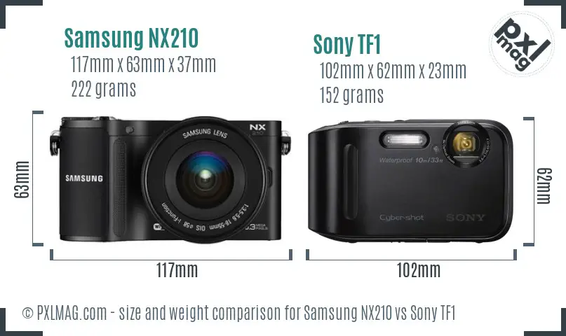 Samsung NX210 vs Sony TF1 size comparison