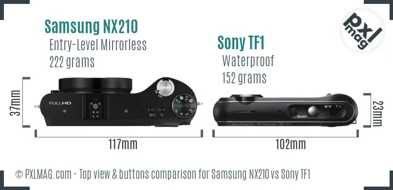 Samsung NX210 vs Sony TF1 top view buttons comparison