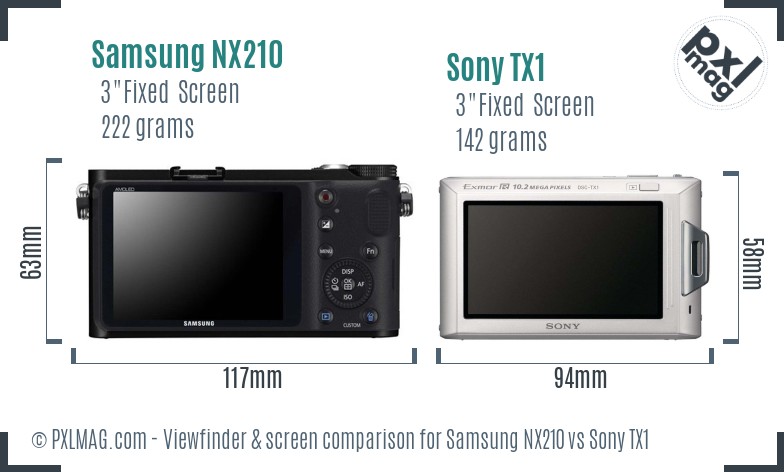 Samsung NX210 vs Sony TX1 Screen and Viewfinder comparison