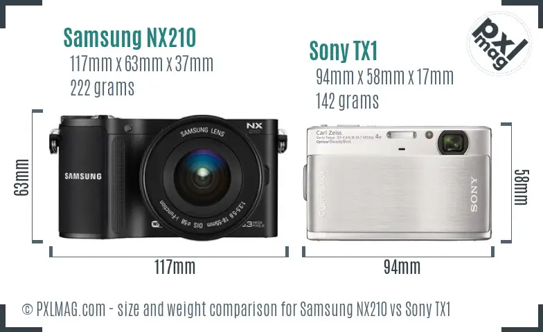 Samsung NX210 vs Sony TX1 size comparison