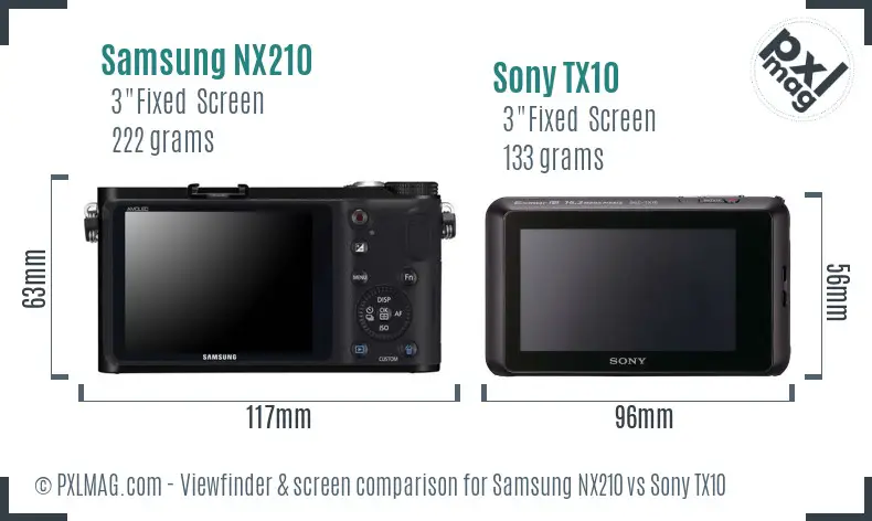 Samsung NX210 vs Sony TX10 Screen and Viewfinder comparison