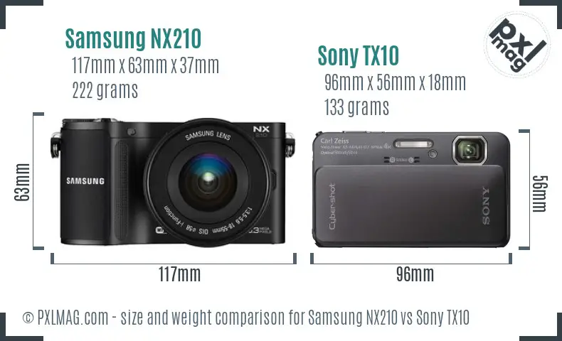 Samsung NX210 vs Sony TX10 size comparison