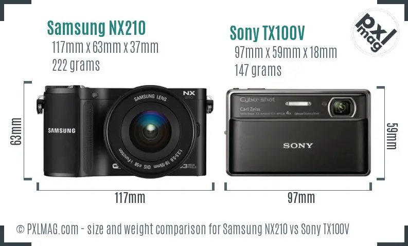 Samsung NX210 vs Sony TX100V size comparison