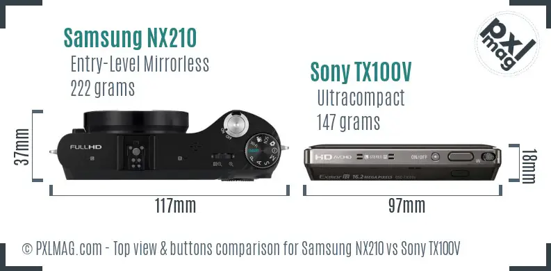 Samsung NX210 vs Sony TX100V top view buttons comparison