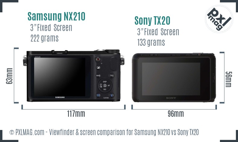 Samsung NX210 vs Sony TX20 Screen and Viewfinder comparison