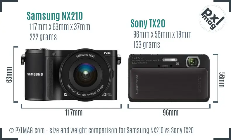 Samsung NX210 vs Sony TX20 size comparison