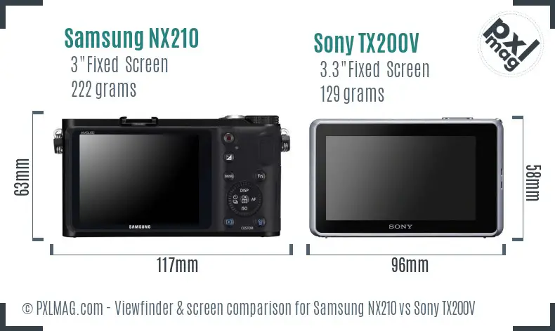 Samsung NX210 vs Sony TX200V Screen and Viewfinder comparison