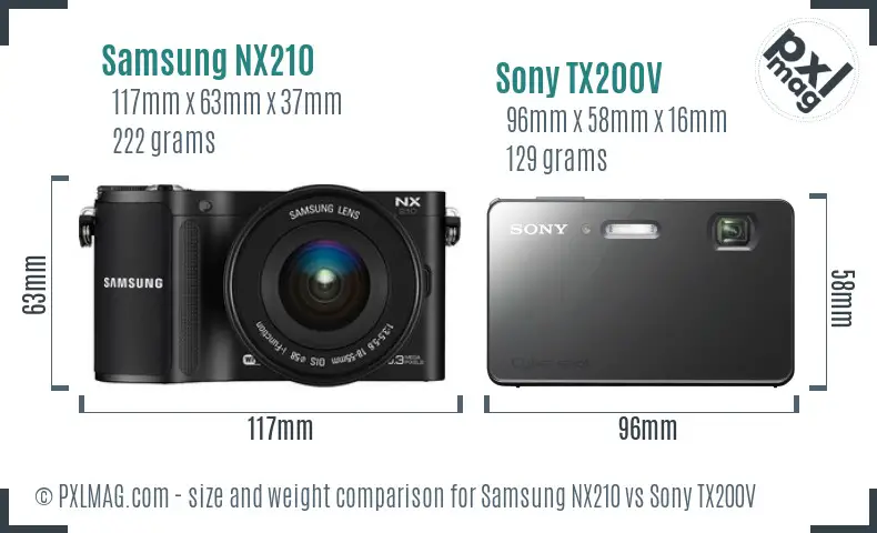 Samsung NX210 vs Sony TX200V size comparison