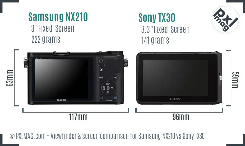 Samsung NX210 vs Sony TX30 Screen and Viewfinder comparison