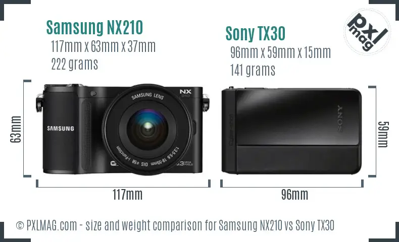 Samsung NX210 vs Sony TX30 size comparison