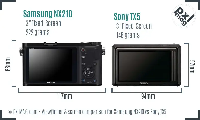 Samsung NX210 vs Sony TX5 Screen and Viewfinder comparison