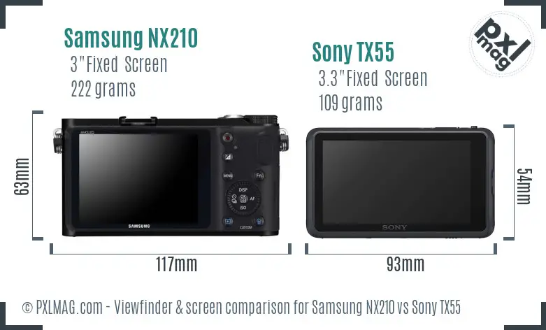 Samsung NX210 vs Sony TX55 Screen and Viewfinder comparison
