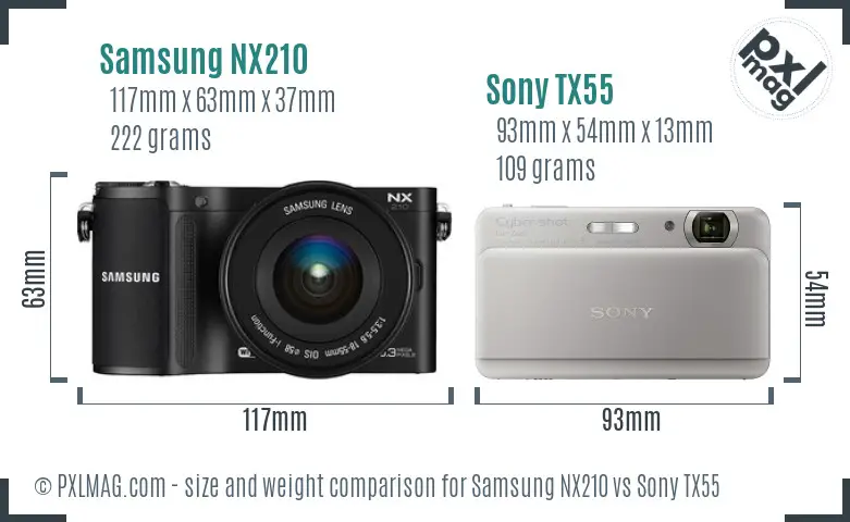 Samsung NX210 vs Sony TX55 size comparison
