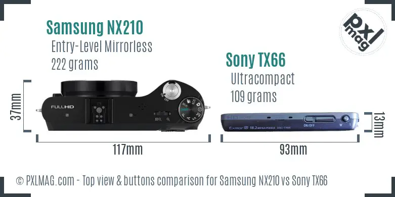 Samsung NX210 vs Sony TX66 top view buttons comparison