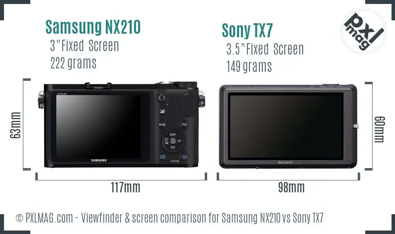 Samsung NX210 vs Sony TX7 Screen and Viewfinder comparison