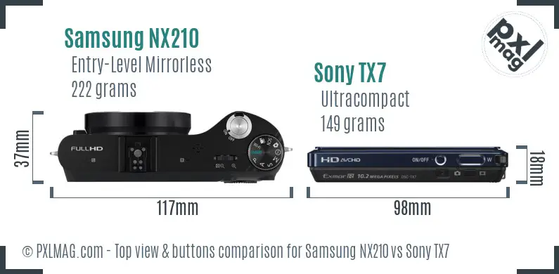 Samsung NX210 vs Sony TX7 top view buttons comparison