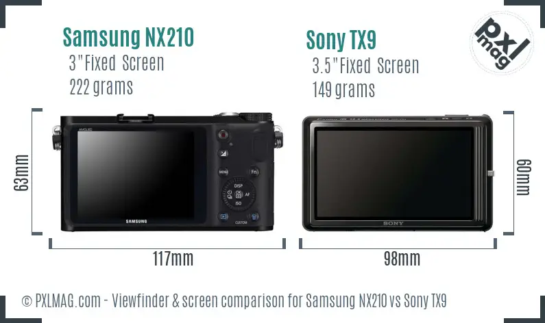 Samsung NX210 vs Sony TX9 Screen and Viewfinder comparison