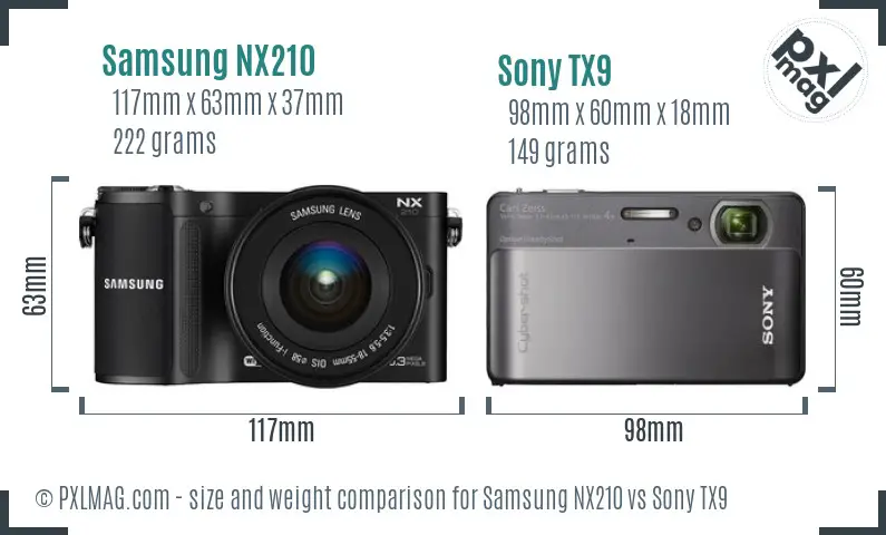 Samsung NX210 vs Sony TX9 size comparison