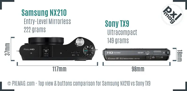 Samsung NX210 vs Sony TX9 top view buttons comparison