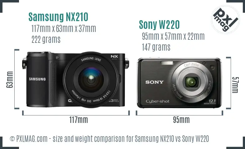 Samsung NX210 vs Sony W220 size comparison