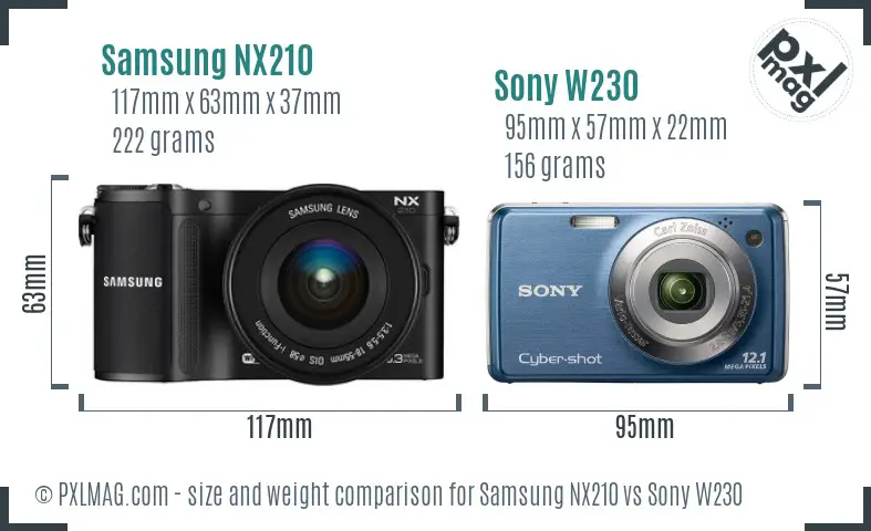 Samsung NX210 vs Sony W230 size comparison