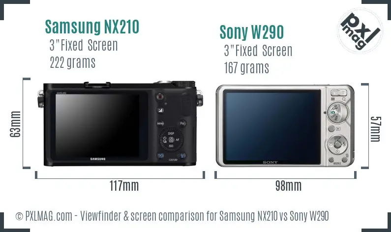 Samsung NX210 vs Sony W290 Screen and Viewfinder comparison