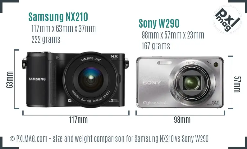 Samsung NX210 vs Sony W290 size comparison