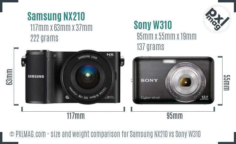 Samsung NX210 vs Sony W310 size comparison