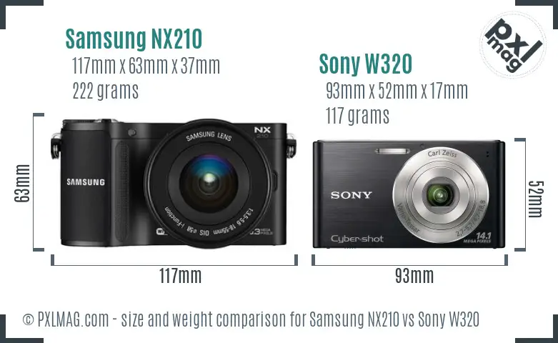 Samsung NX210 vs Sony W320 size comparison