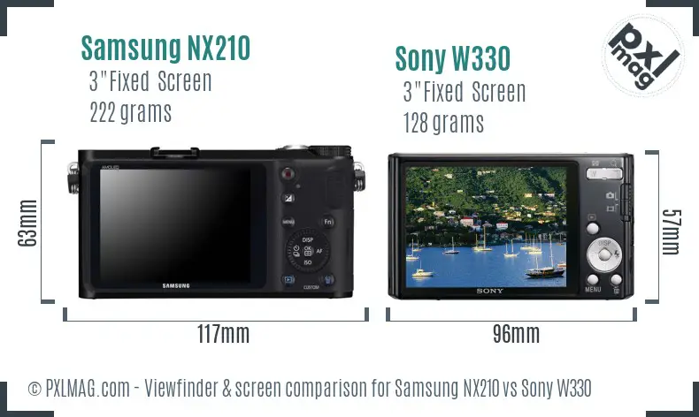 Samsung NX210 vs Sony W330 Screen and Viewfinder comparison