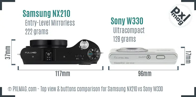 Samsung NX210 vs Sony W330 top view buttons comparison