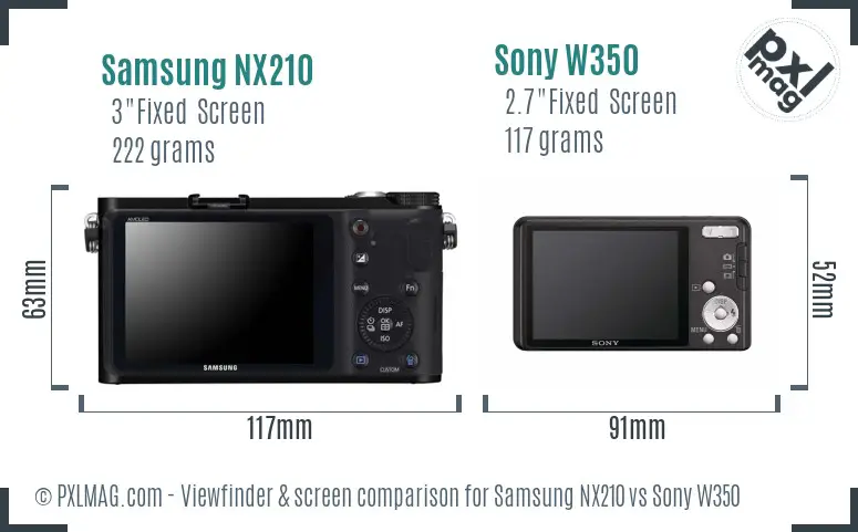 Samsung NX210 vs Sony W350 Screen and Viewfinder comparison