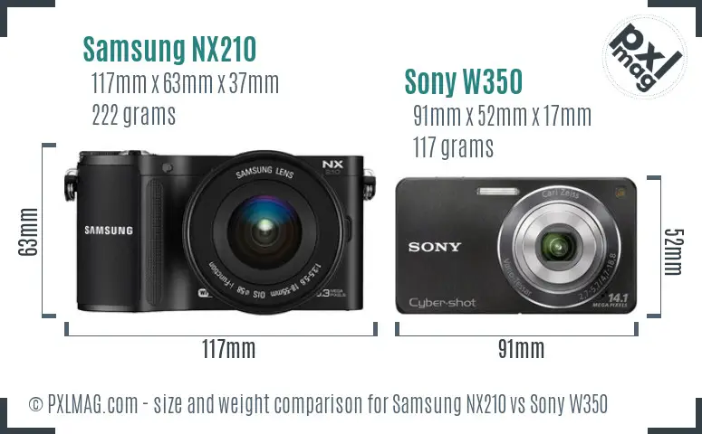 Samsung NX210 vs Sony W350 size comparison